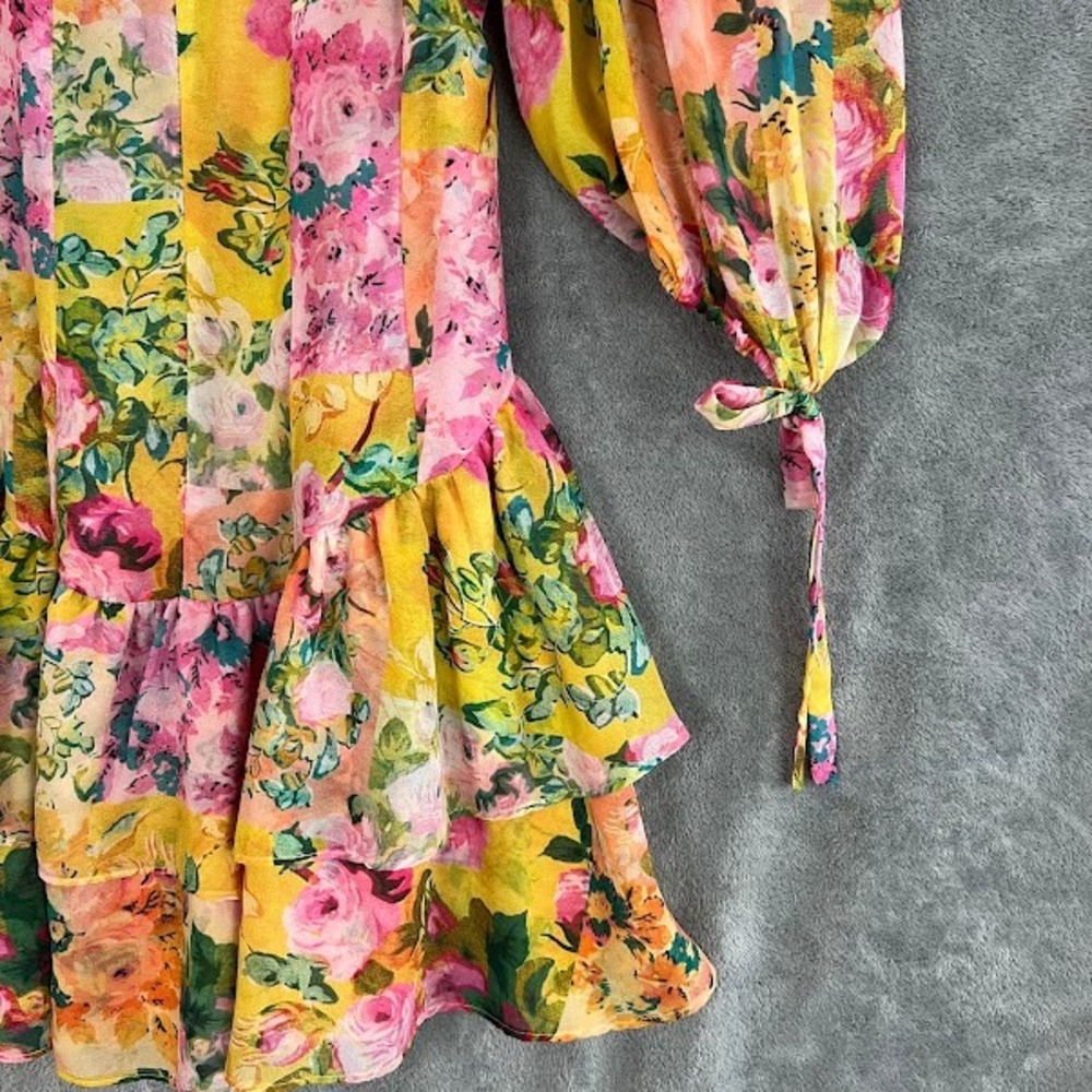 For Love and Lemons Nina Mini Dress Womens S Floral Puff Sleeve Ruffle Coquette - Picture 6 of 12